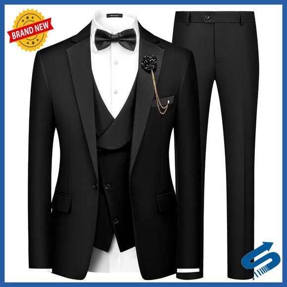 Men's 3 Piece Suit Slim Fit Formal Tuxedo Blazer Vest Pants Set